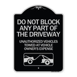 Do Not Block ANY Part of the Driveway Unauthorized Vehicles Towed at Owner Expense with Graphic