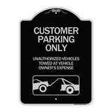 Customer Parking Only Unauthorized Vehicles Towed at Owner Expense with Graphic