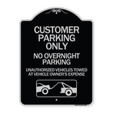 Customer Parking Only No Overnight Parking Unauthorized Vehicles Towed at Owner Expense with Graphic