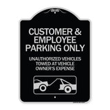 Customer and Employee Parking Only Unauthorized Vehicles Towed at Owner Expense with Graphic