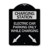 Charging Station Electric Car Parking Only While Charging with Left and Right Down Pointing Arrows
