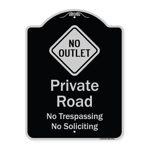 Private Road No Trespassing Or Soliciting With No Outlet Symbol