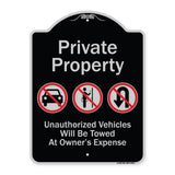 Private Property Unauthorized Vehicles Towed No Cars No Solicitors No Turn Around Symbols