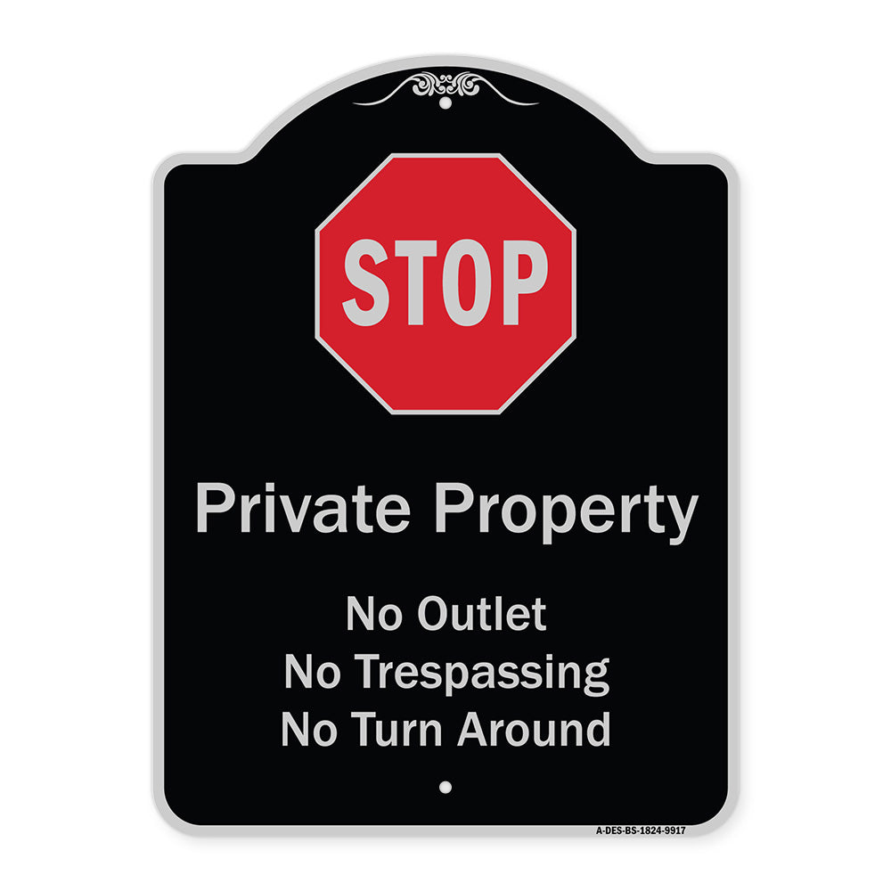 Private Property No Outlet No Trespassing Or Turn Around With Stop Symbol