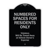 Numbered Spaces Residents Only Violators Will Be Towed Away At Vehicle Owners Expense