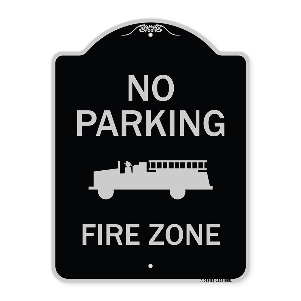 No Parking, Fire Zone With Fire Truck Graphic