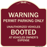 Warning Permit Parking Only Unauthorized Vehicles Booted at Vehicle Owner's Expense