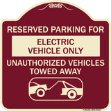 Reserved Parking for Electric Vehicle Only Unauthorized Vehicles Towed Away (With Tow Away Graphic)