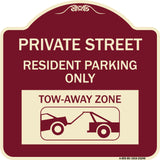 Private Street Sign Private Street Resident Parking Only Tow Away Zone (With Towing Graphic)