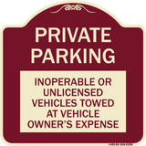 Private Parking Inoperable or Unlicensed Vehicles Towed at Vehicle Owner's Expense