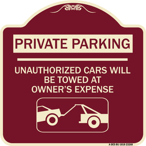 Private Parking - Unauthorized Cars Will Be Towed at Owner's Expense (With Car Towing Graphic)