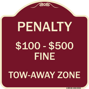 Penalty $100-$500 Fine Tow-Away Zone