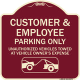 Parking Restriction Sign Customer and Employee Parking Only Unauthorized Vehicles Towed at Owner Expense with Graphic