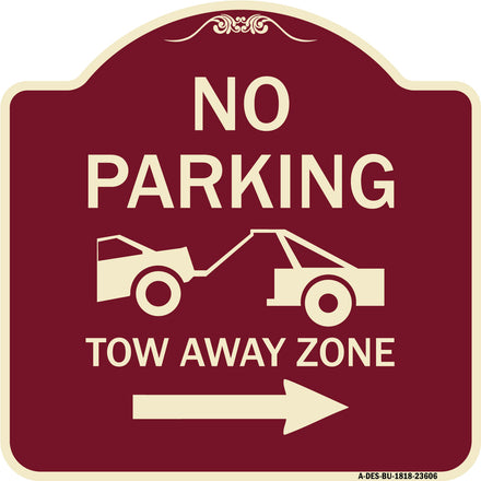 No Parking Tow-Away Zone with Right Arrow