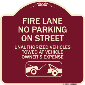 No Parking on Street Unauthorized Vehicles Towed at Vehicle Owner's Expense (With Car Tow Graphic)