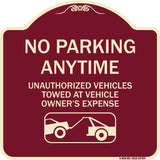 No Parking Anytime Unauthorized Vehicles Towed at Vehicle Owner's Expense (With Car Tow Graphic