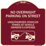 No Overnight Parking on Street Unauthorized Vehicles Towed at Vehicle Owner's Expense (With Car Tow Graphic)
