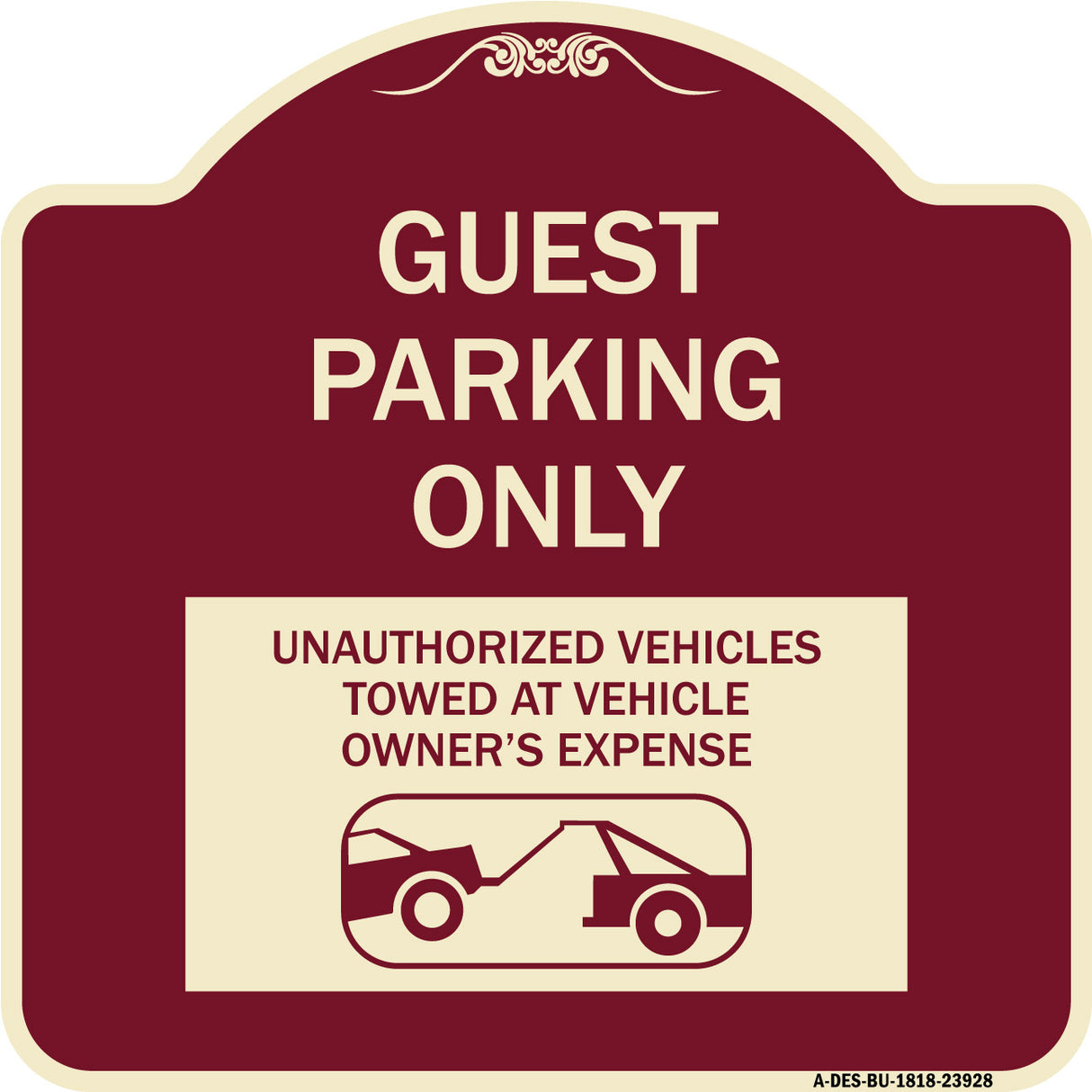 Guest Parking Only Unauthorized Vehicles Towed at Owner Expense with Graphic