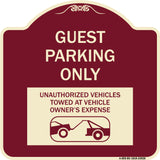 Guest Parking Only Unauthorized Vehicles Towed at Owner Expense with Graphic