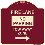 Fire Lane Tow-Away Zone with Right Arrow