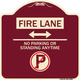Fire Lane - No Parking or Standing Anytime (With No Parking Symbol and Bidirectional Arrow)