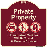 Private Property Unauthorized Vehicles Towed No Cars No Solicitors No Turn Around Symbols