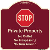 Private Property No Outlet No Trespassing Or Turn Around With Stop Symbol