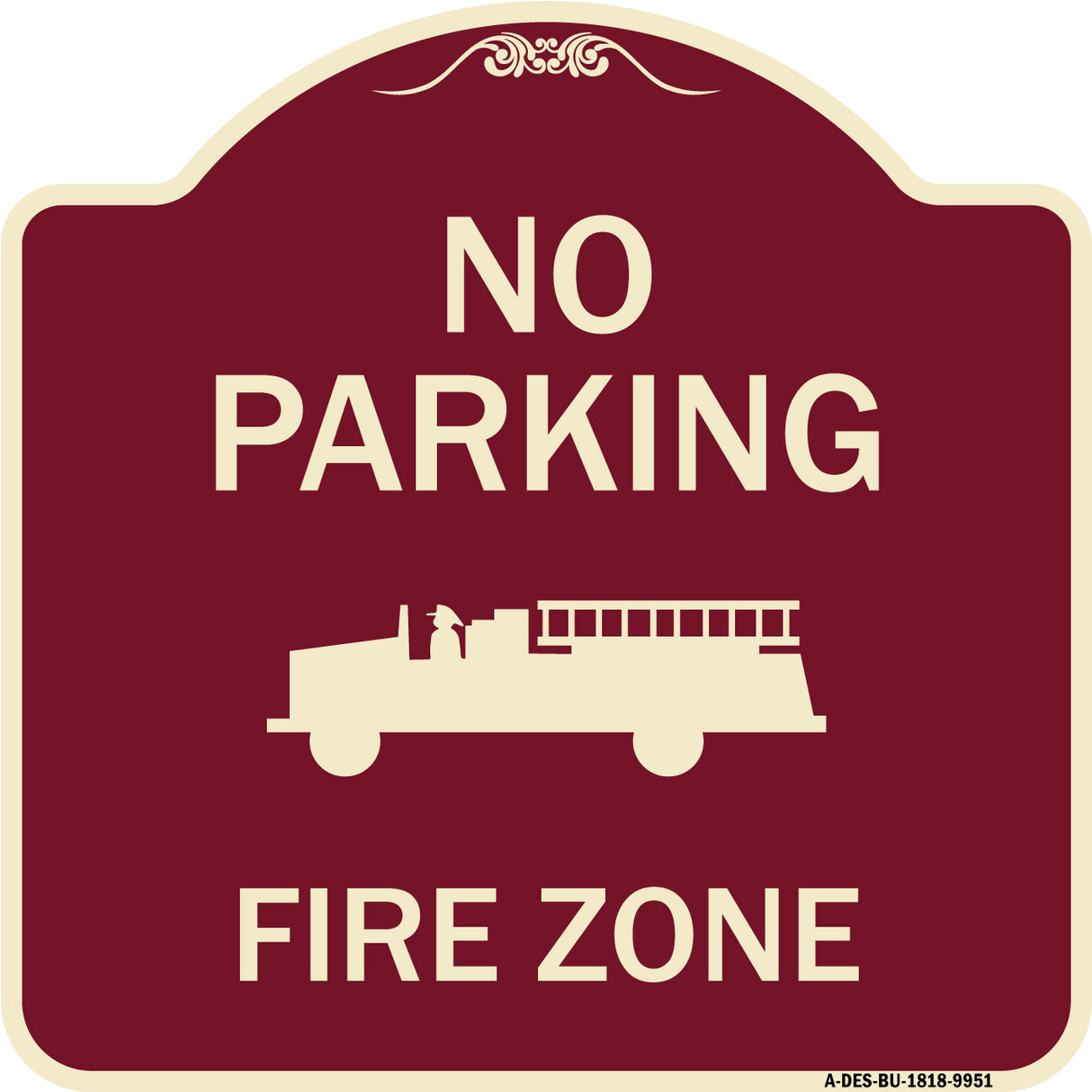 No Parking, Fire Zone With Fire Truck Graphic