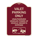 Valet Parking Only Unauthorized Vehicles Towed at Owner Expense with Graphic