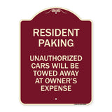 Tow Away Sign Resident Parking Unauthorized Cars Will Be Towed Away at Owner's Expense