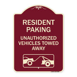 Tow Away Sign Resident Parking - Unauthorized Vehicles Towed Away (With Car Tow Graphic)
