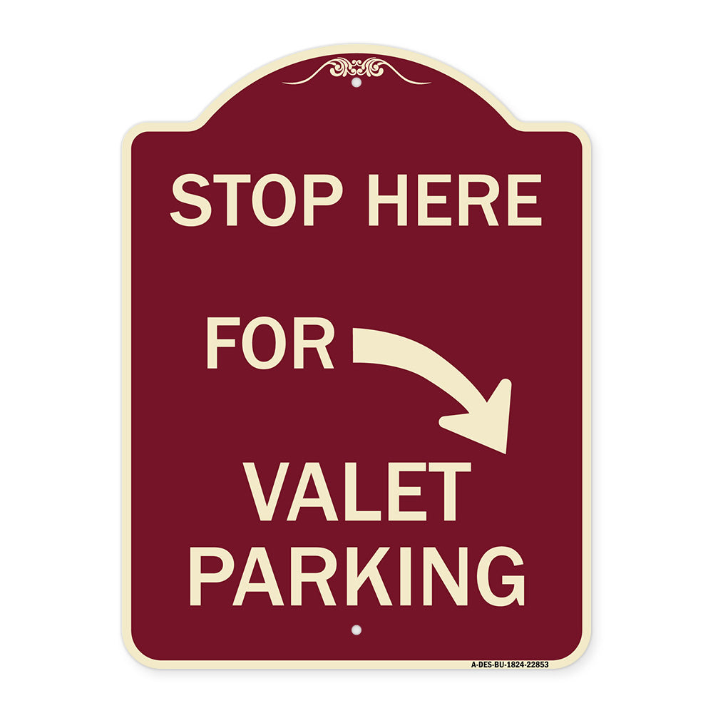 Stop Here for Valet Parking (Right Arrow)