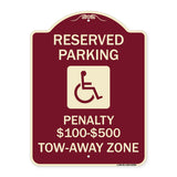 Reserved Parking Penalty $100 to $500 Tow-Away Zone with Symbol