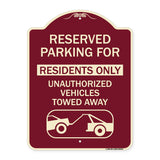 Reserved Parking Sign Reserved Parking for Residents Only Unauthorized Vehicles Towed Away (With Car Tow Graphic)