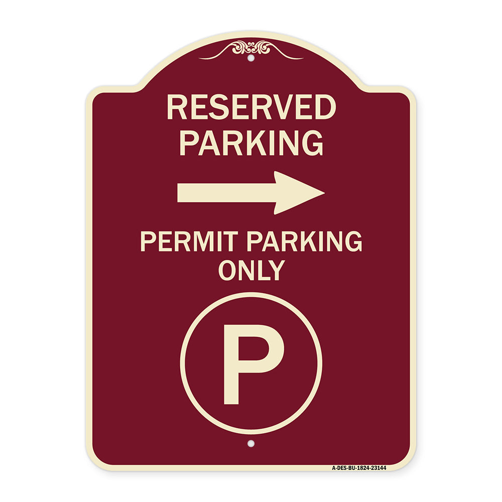Reserved Parking - Permit Parking Only with Symbol and Right Arrow