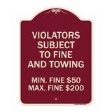 R7-8f Violators Subject to Fine and Towing Min. Fine $50 Max Fine $200