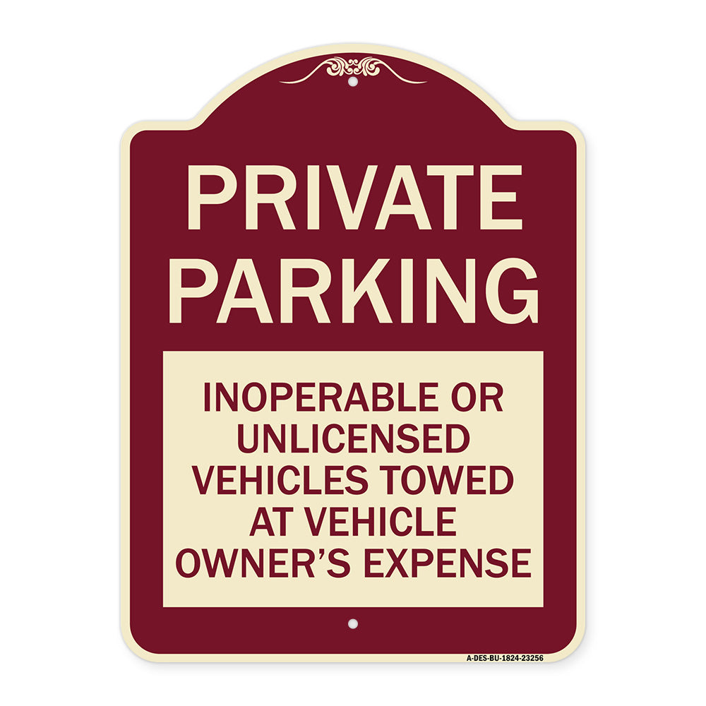 Private Parking Inoperable or Unlicensed Vehicles Towed at Vehicle Owner's Expense