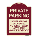 Private Parking Inoperable or Unlicensed Vehicles Towed at Vehicle Owner's Expense