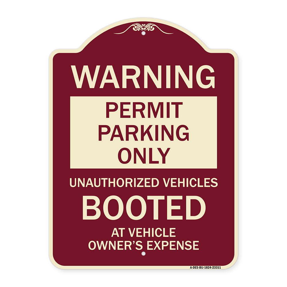 Permit Parking Only Unauthorized Vehicles Booted at Vehicle Owner's Expense