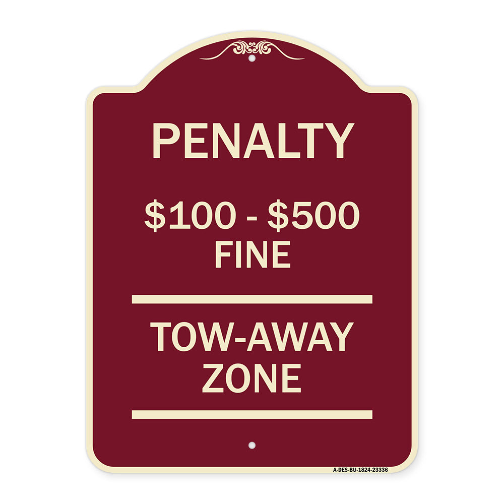 Penalty $100 - $500 Fine Tow Away Zone Virginia Handicap Supplementary Sign