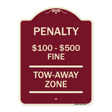 Penalty $100 - $500 Fine Tow Away Zone Virginia Handicap Supplementary Sign