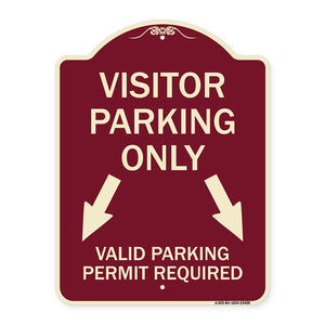 Parking Area Sign Visitors Parking Only Valid Parking Permit Required with Both Side Down Arrow