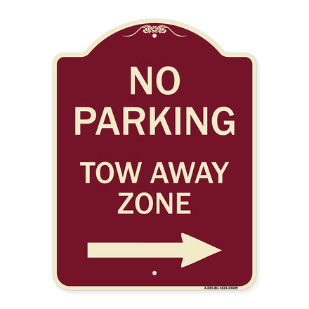 No Parking Tow Away Zone with Right Arrow