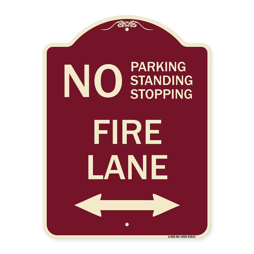 No Parking Standing or Stopping Fire Lane with Bidirectional Arrow