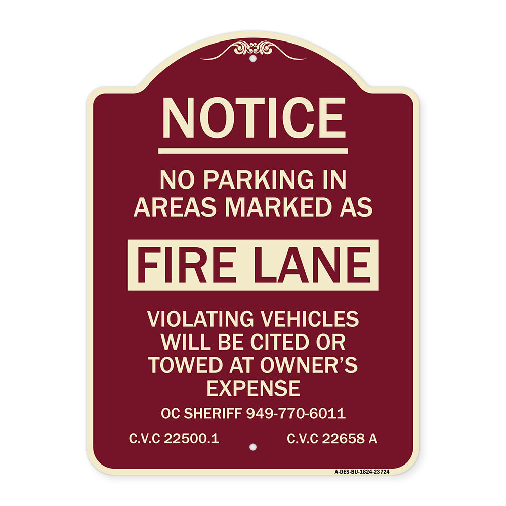 No Parking in Areas Marked as Fire Lane CVC Section 22500.1 and 22658 A