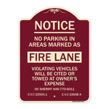 No Parking in Areas Marked as Fire Lane CVC Section 22500.1 and 22658 A