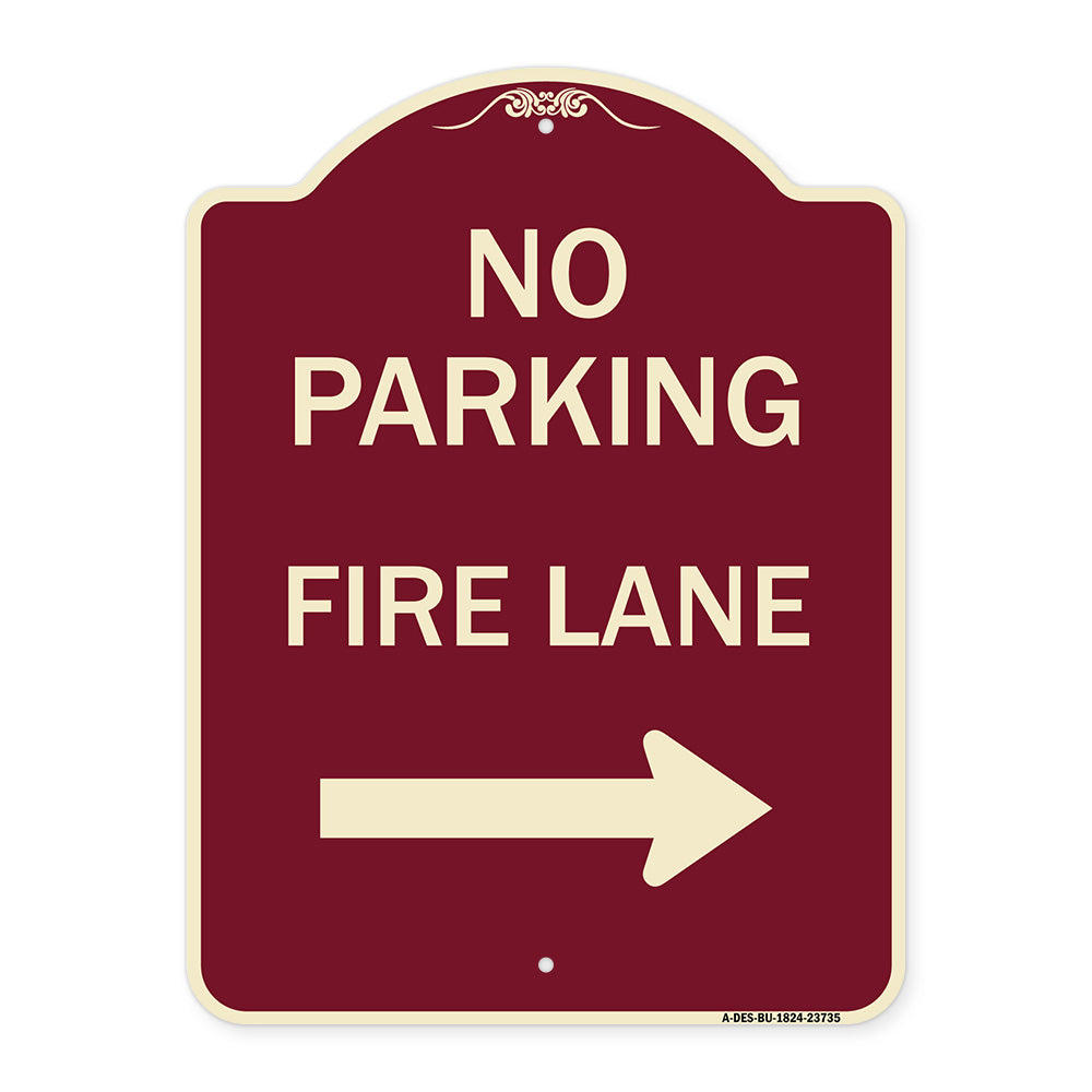 No Parking Fire Lane (With Right Arrow)