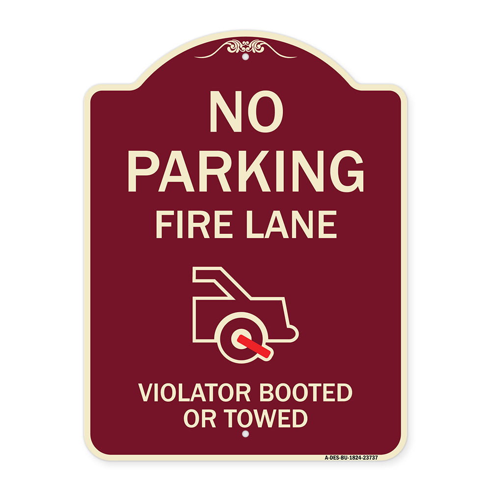 No Parking Fire Lane (With Graphic) Violators Booted or Towed