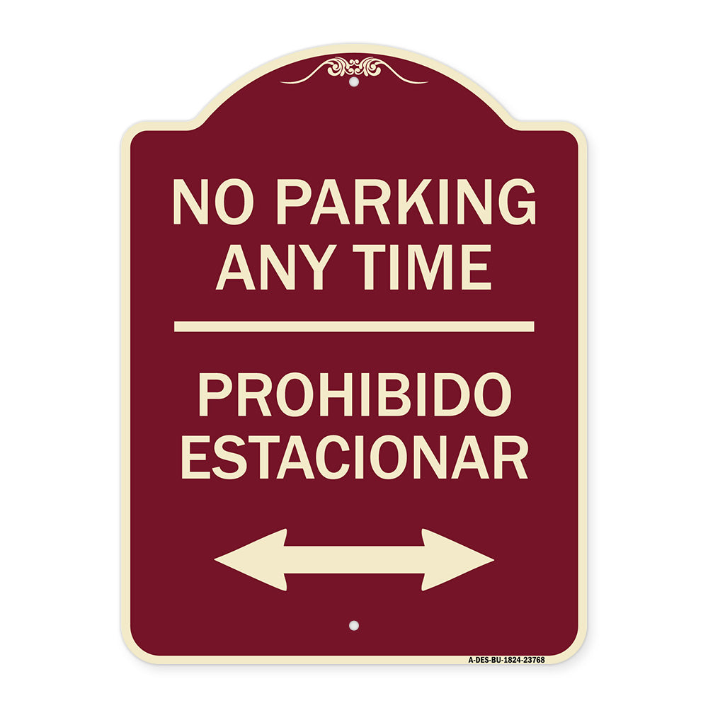 No Parking Anytime Prohibido Estacionar (With Bidirectional Arrow)