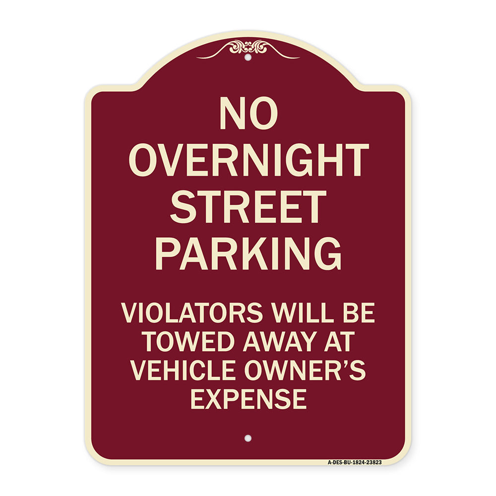 No Overnight Street Parking Violators Will Be Towed Away at Vehicle Owner's Expense